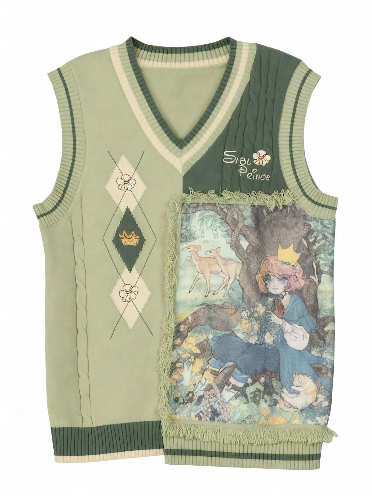 Prince & Animals Painting Patchwork Sweater Vest