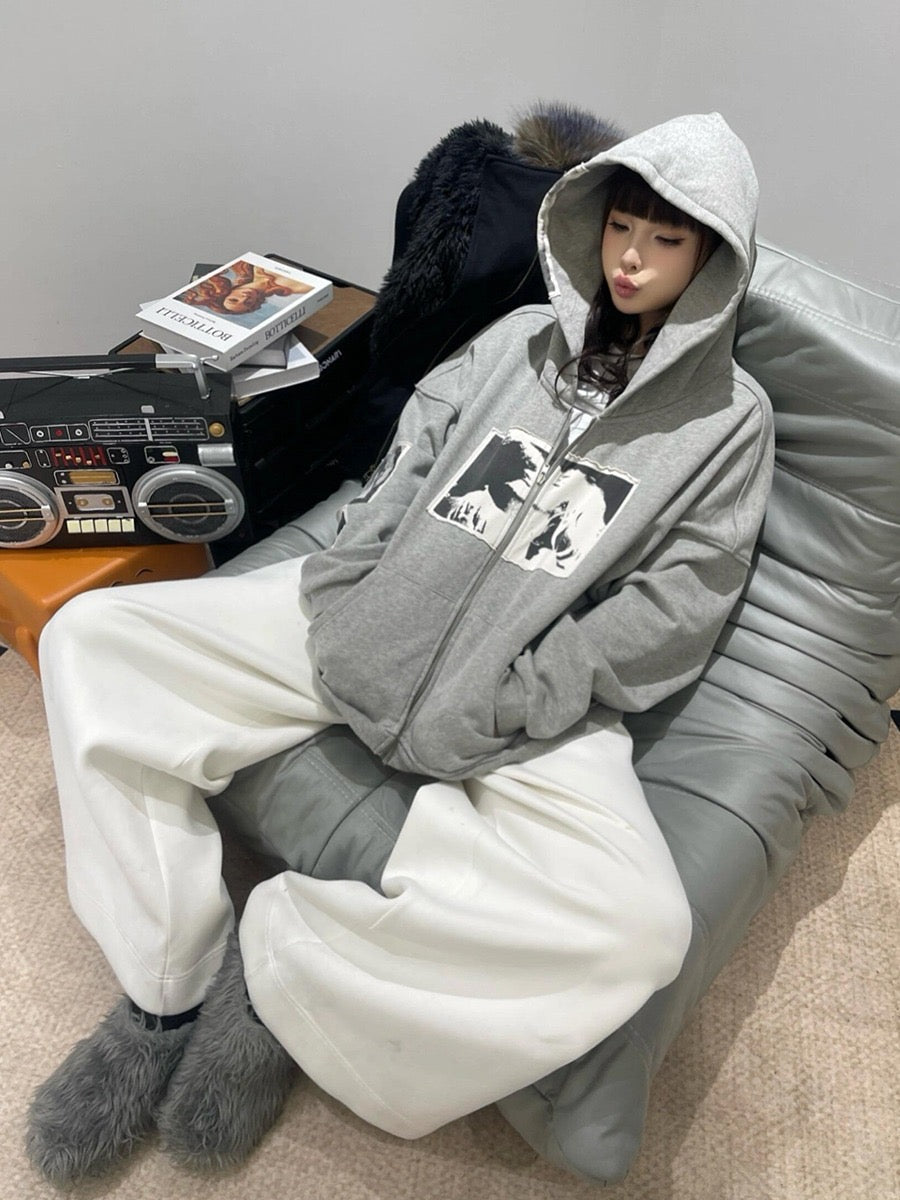 Punk Print Applique Hoodie