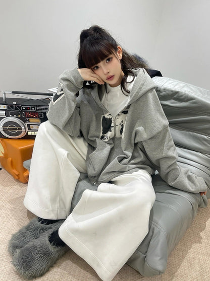 Punk Print Applique Hoodie