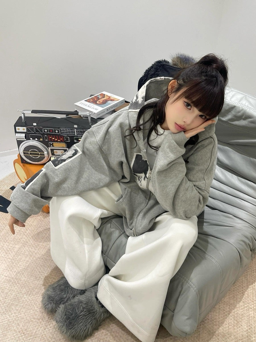 Punk Print Applique Hoodie