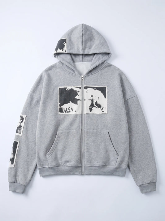 Punk Print Applique Hoodie