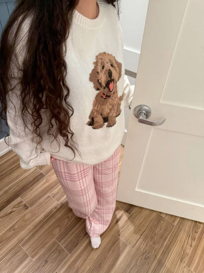 Puppy Graphic Crew Knit Sweater