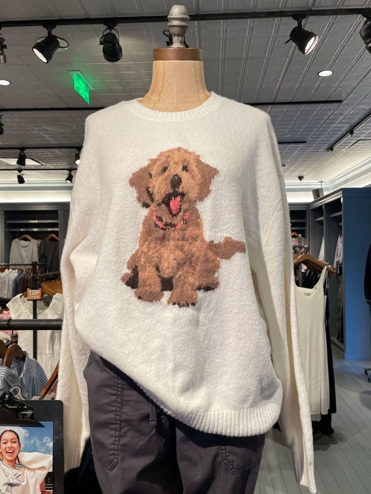 Puppy Graphic Crew Knit Sweater