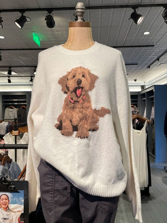 Puppy Graphic Crew Knit Sweater