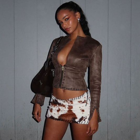 Rebel Studded Leather Crop Jacket