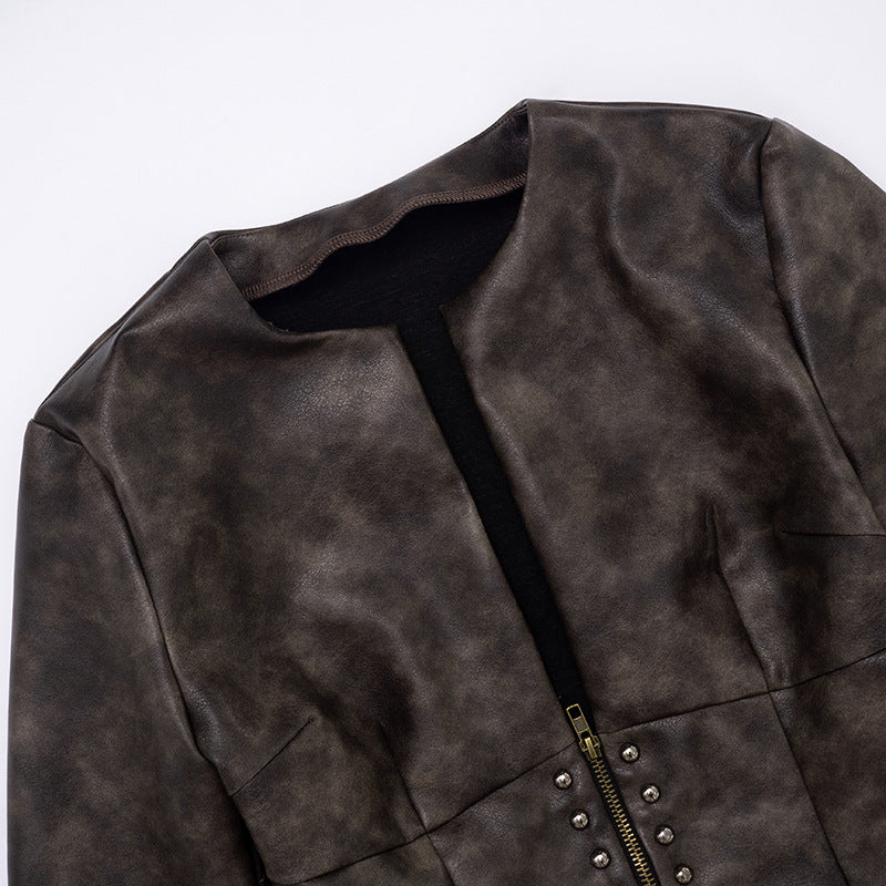 Rebel Studded Leather Crop Jacket