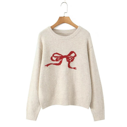 Red Bowknot Knitted Sweater