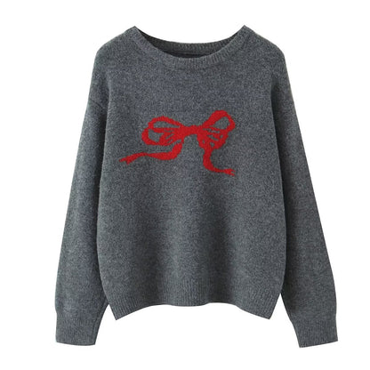 Red Bowknot Knitted Sweater