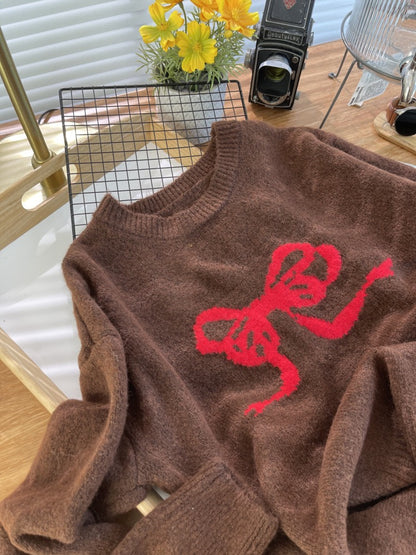 Red Bowknot Knitted Sweater
