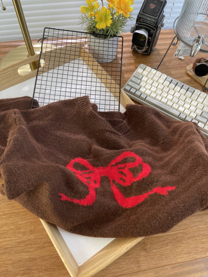 Red Bowknot Knitted Sweater