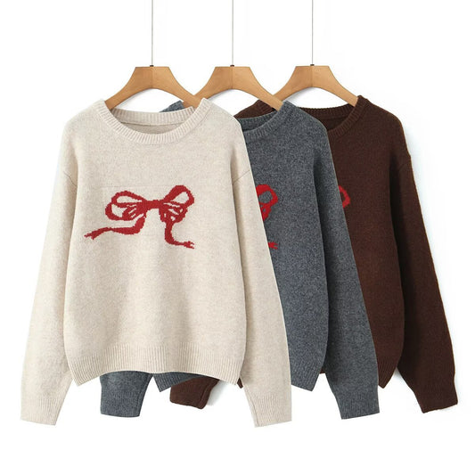 Red Bowknot Knitted Sweater