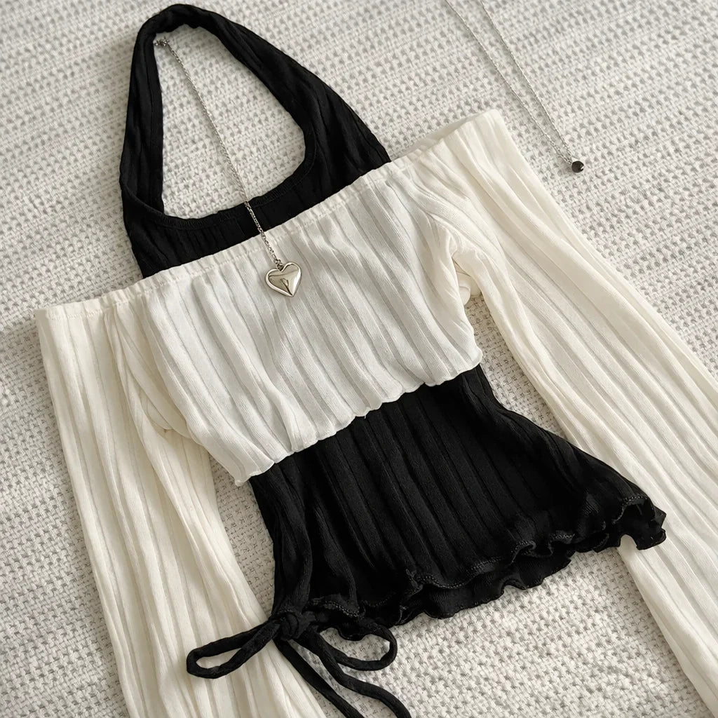 Reina Ribbed 2pcs Blouse