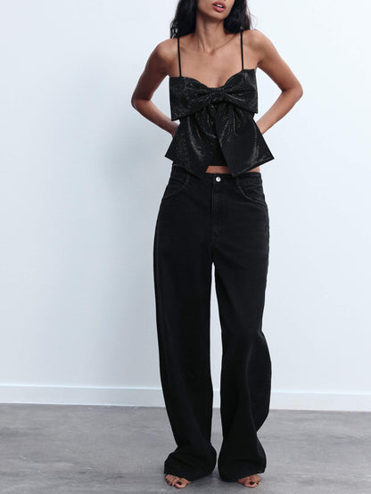 Rhinestone Bow Crop Top