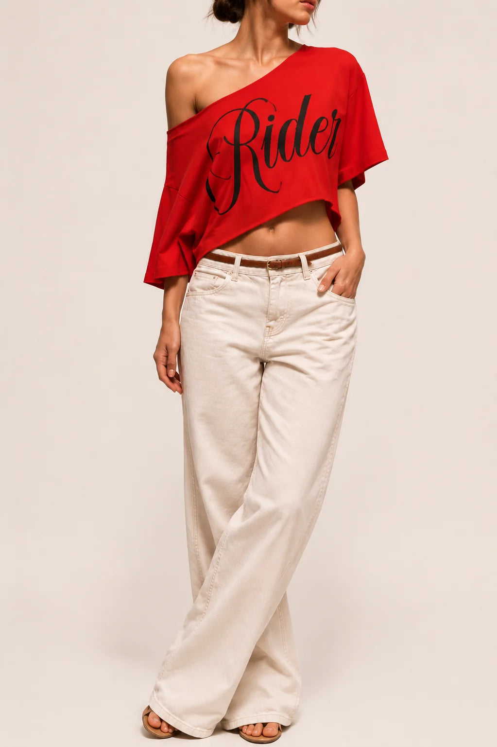 'Rider' Oversized Cropped One-Shoulder Tee