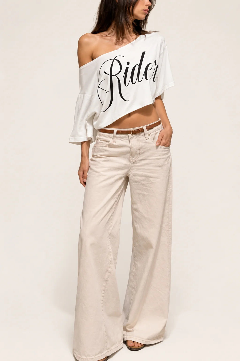 'Rider' Oversized Cropped One-Shoulder Tee