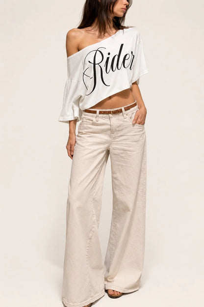 'Rider' Oversized Cropped One-Shoulder Tee