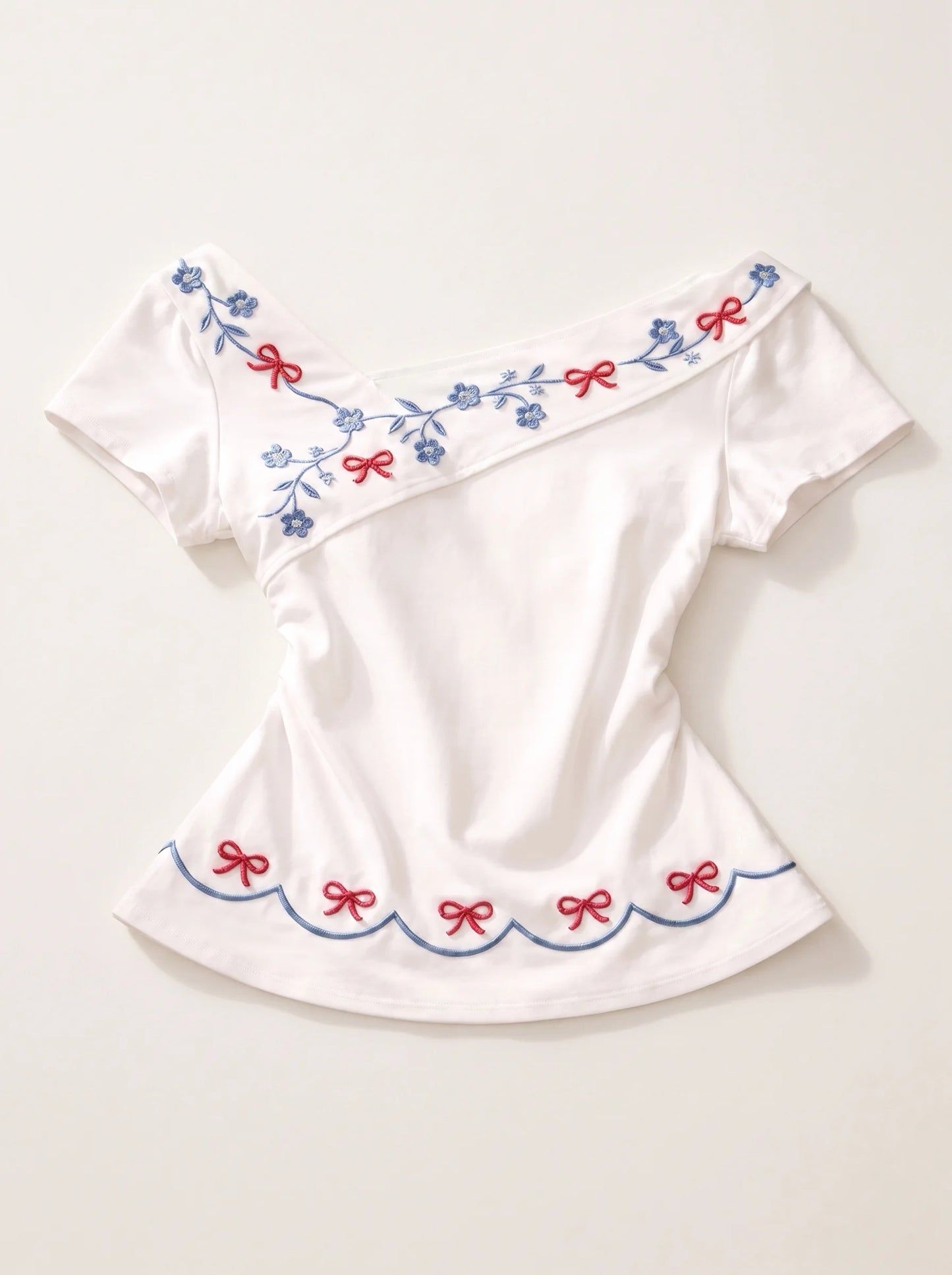 Rosy Bow Bardot Blouse