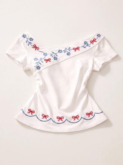 Rosy Bow Bardot Blouse