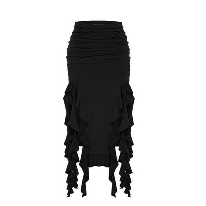 Ruffle High Slit Skirt