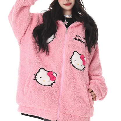 Hello Kitty Lambswool Embroidery Hoodie