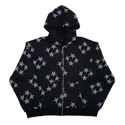 Grunge Diamond Star Zip-Up Hoodie