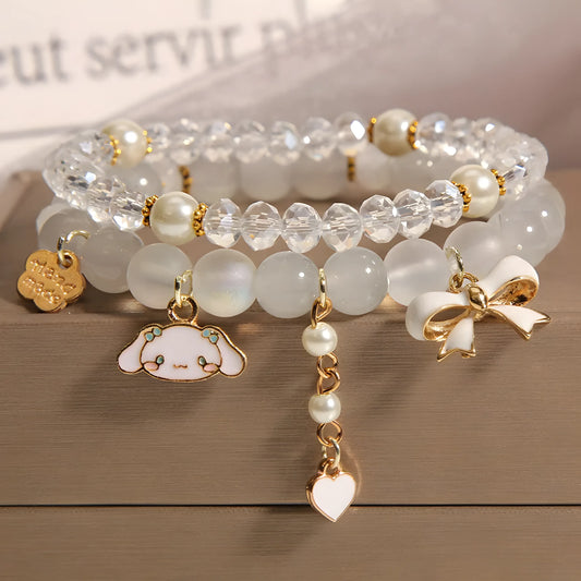 Cinnamoroll Pearl Gold Accent Charm Bracelet Stack