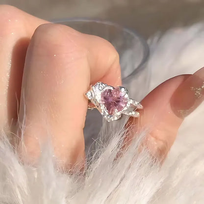Pink Irregular Heart Gemstone Cuff Ring