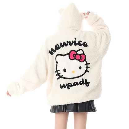 Hello Kitty Lambswool Embroidery Hoodie