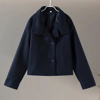 Funnel Neck Buttoned Plain Jacket