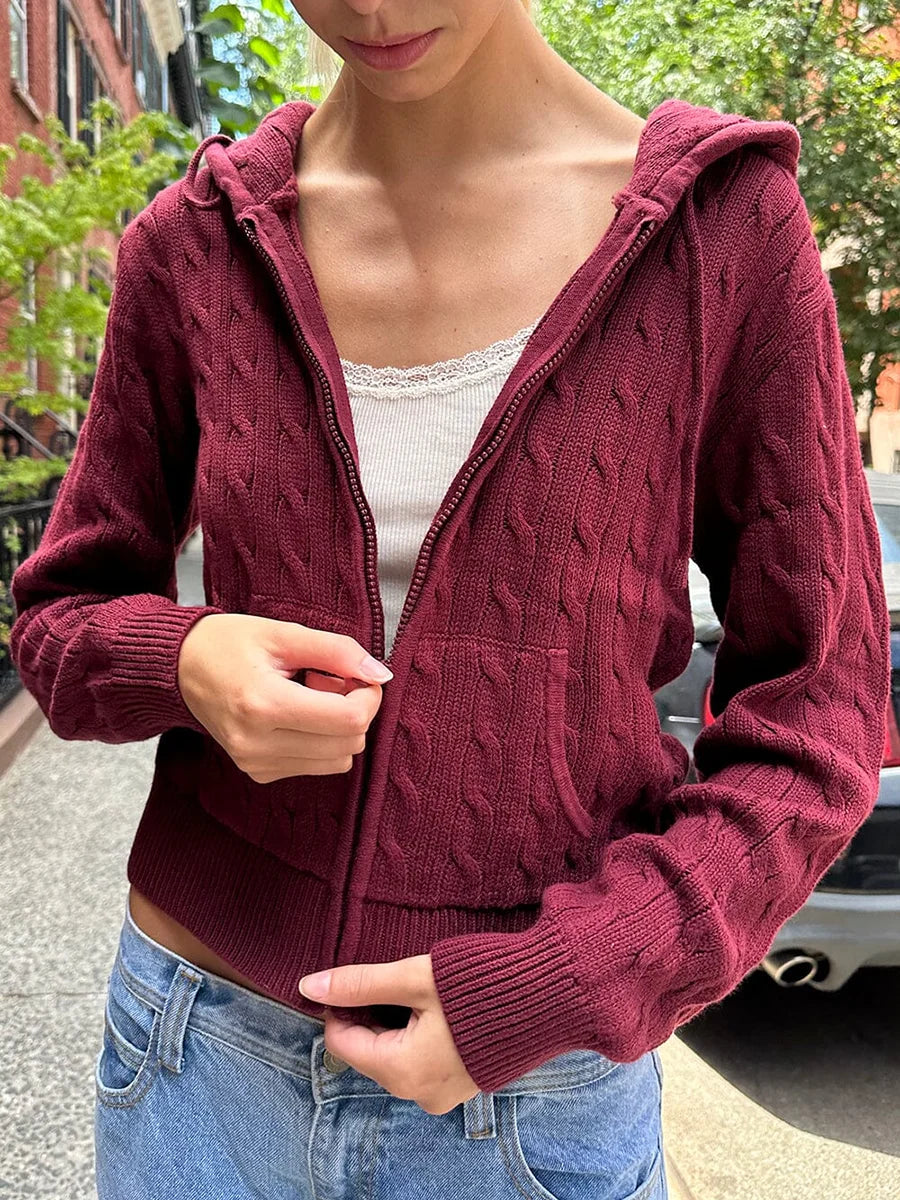 Ayla Cable Knit Zip Up Hoodie