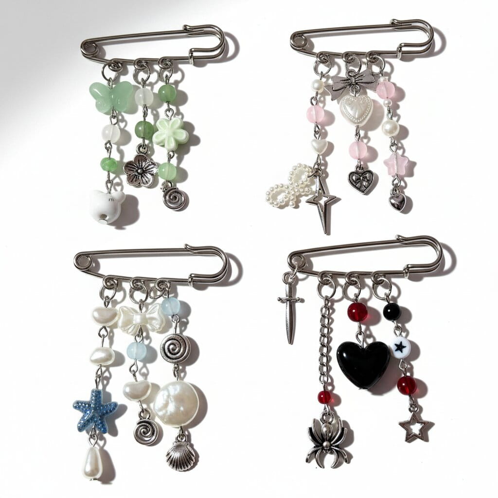 Safety Pin Charms Brooch