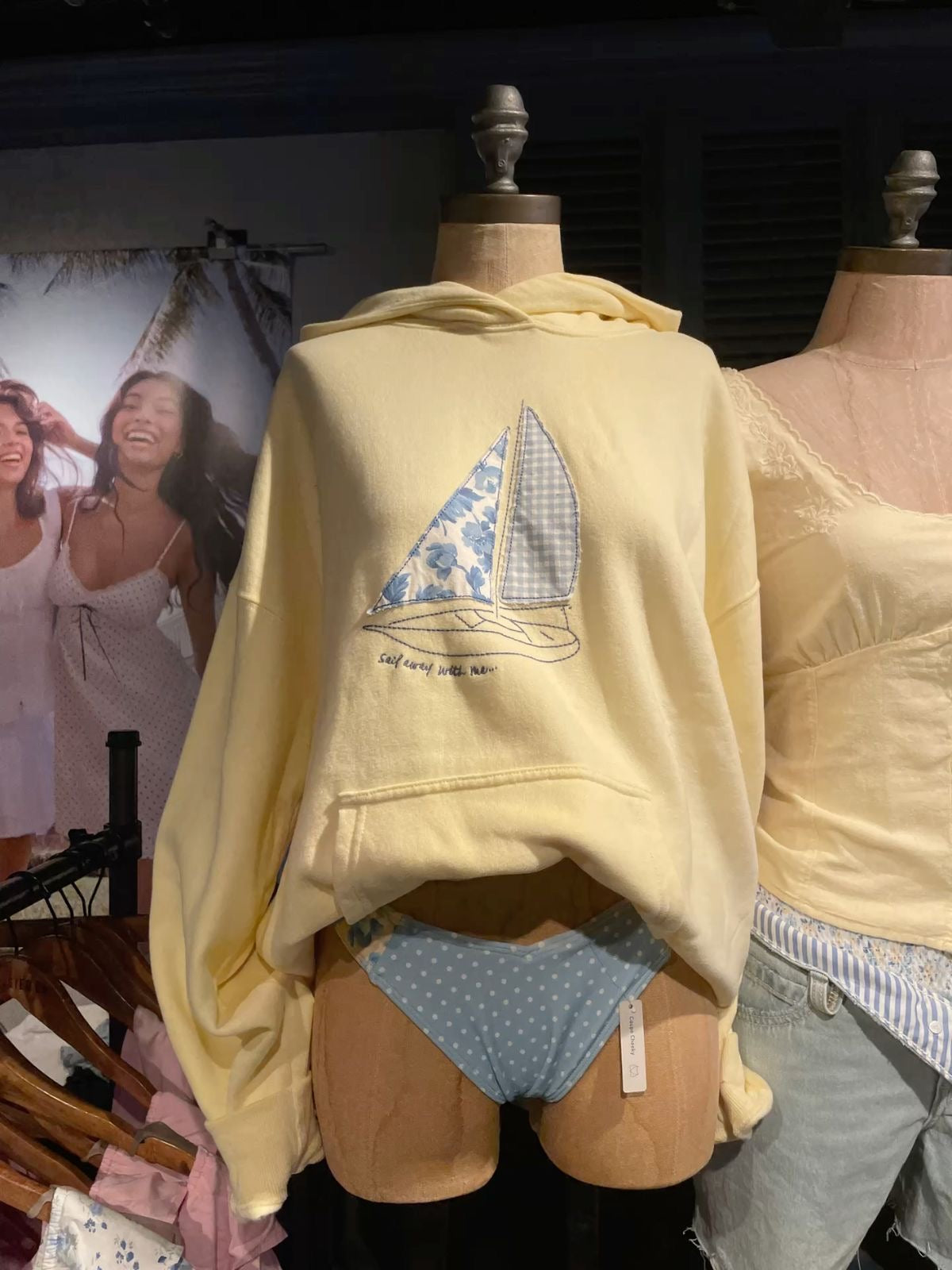 "Sail Away With Me" Patchwork Sailboat Hoodie