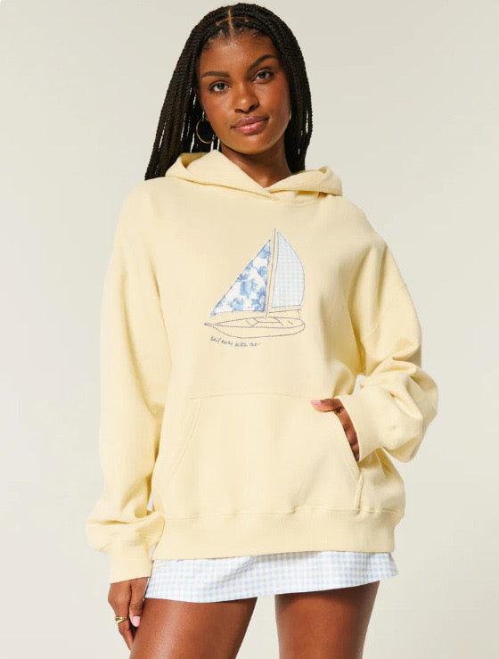 "Sail Away With Me" Patchwork Sailboat Hoodie