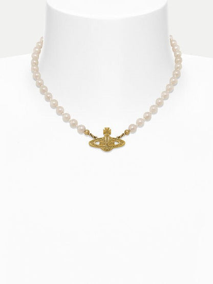 Saturn Orb Pendant Pearl Necklace