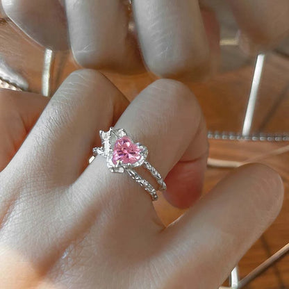 Pink Irregular Heart Gemstone Cuff Ring