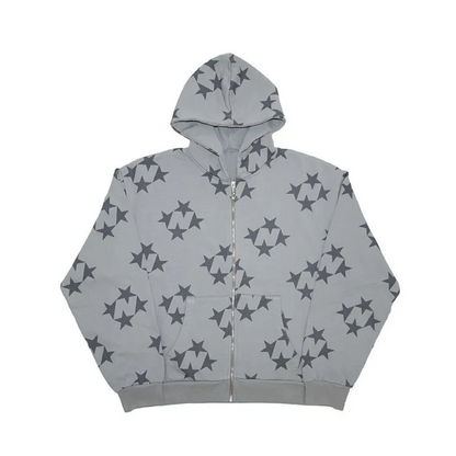 Grunge Diamond Star Zip-Up Hoodie