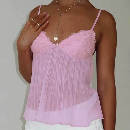Sugar Whip Flutter Pleated Lace Cami