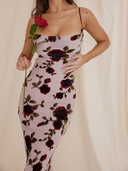 Serena Pink Devore Maxi Dress