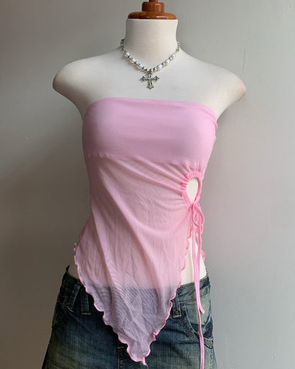 Side Drawstring Asymmetric Tube Top