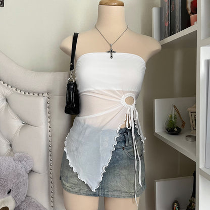 Side Drawstring Asymmetric Tube Top