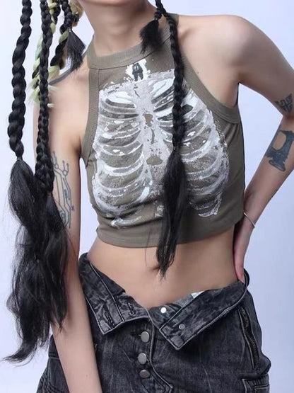 Skeleton Crop Top Y2K Cyberpunk