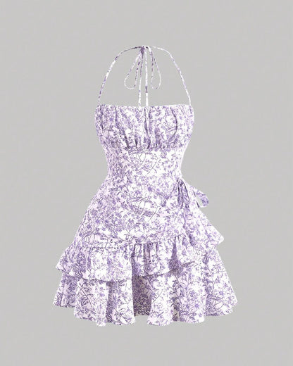 Sketch Vines Ruched Asymmetric Dress