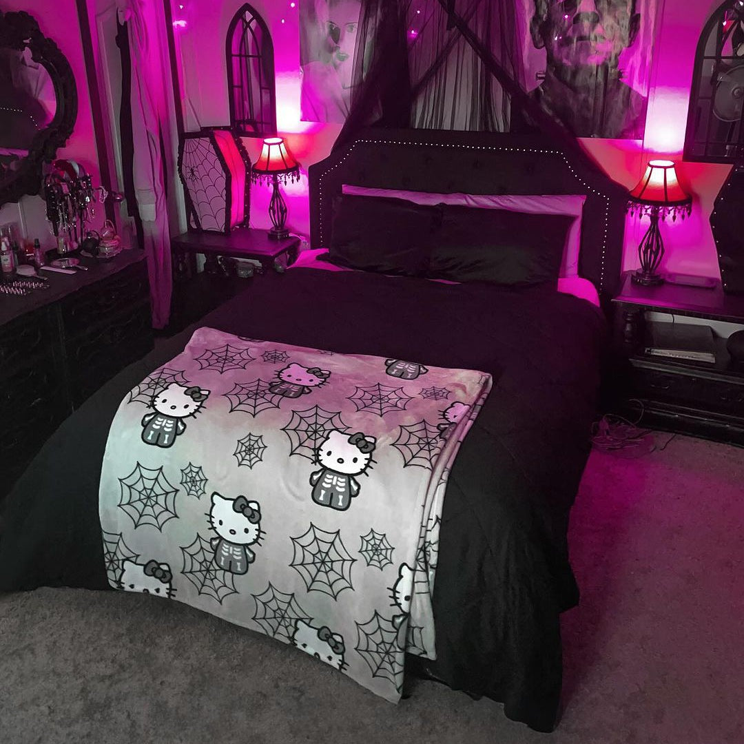 Halloween Hello Kitty Skeleton Web Blanket