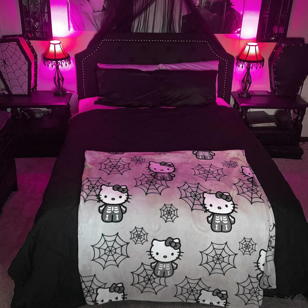 Halloween Hello Kitty Skeleton Web Blanket