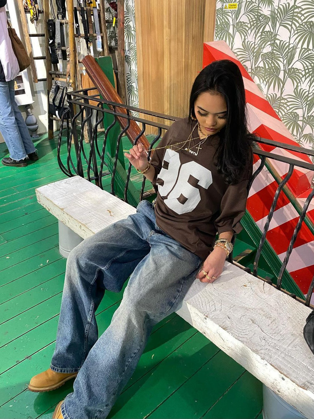 Brown Oversized '96' Jersey T-Shirt