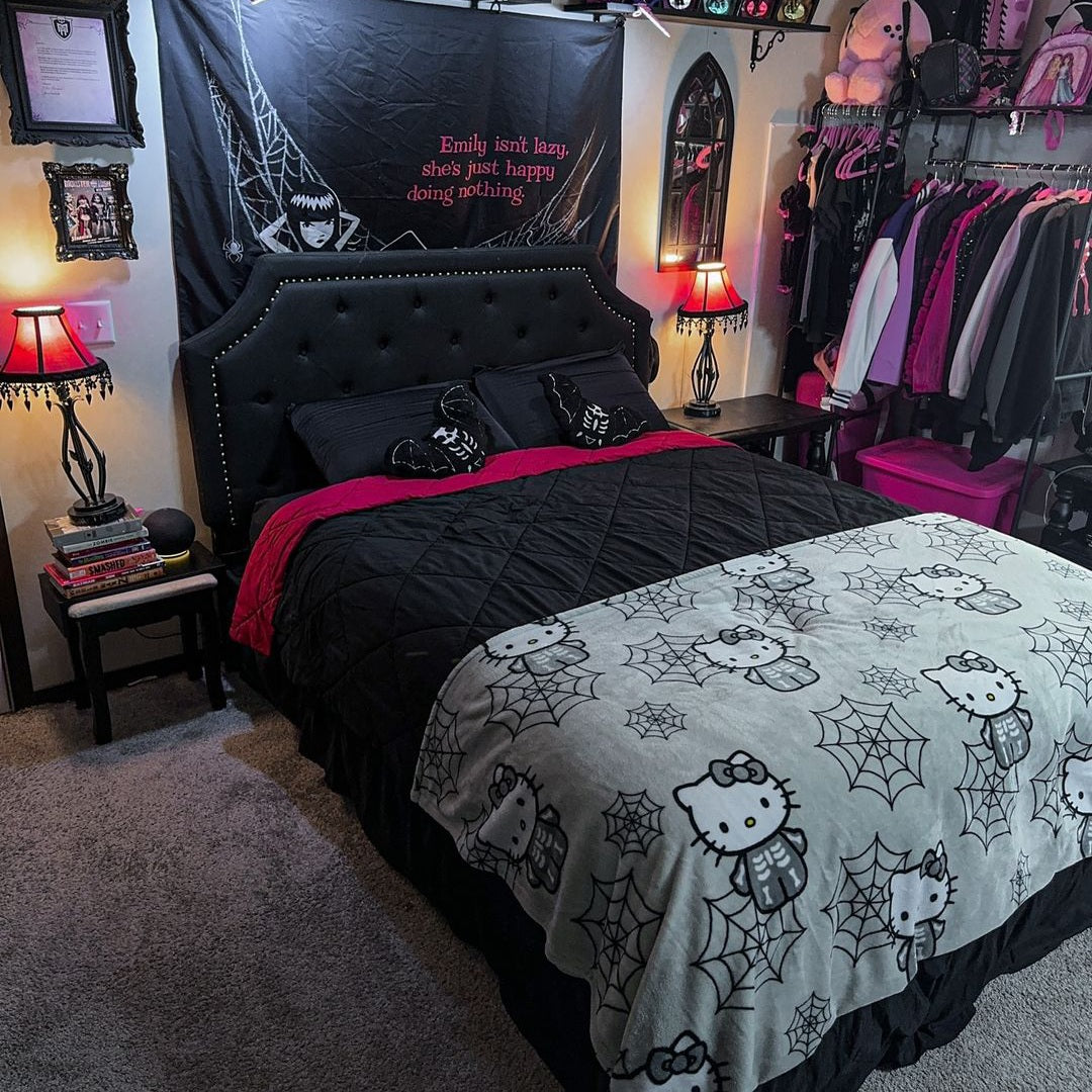 Halloween Hello Kitty Skeleton Web Blanket