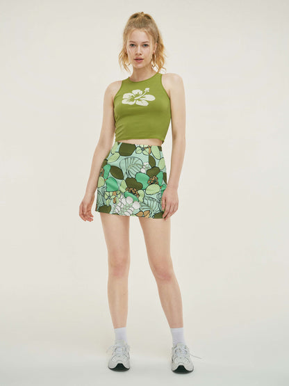 Solid Hibiscus Flower Tank Top