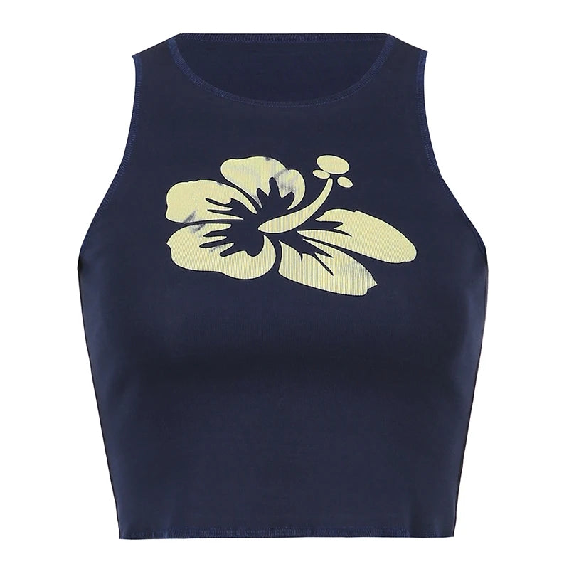 Solid Hibiscus Flower Tank Top