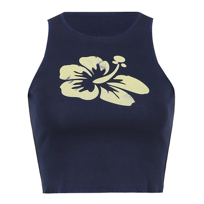 Solid Hibiscus Flower Tank Top