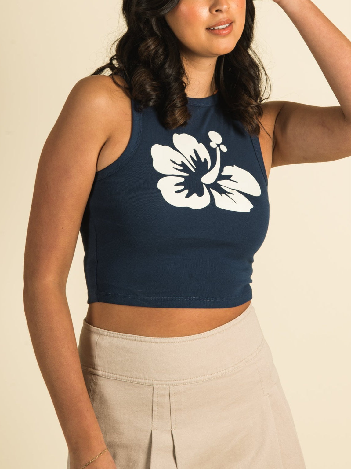 Solid Hibiscus Flower Tank Top